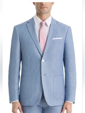 Lauren Ralph Lauren Mens Classic-Fit Cotton Chambray Sport Coat Blazer 42S Blue